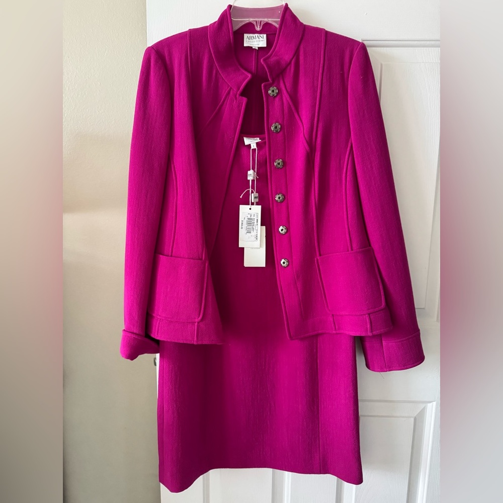 NWT ARMANI COLLEZIONE DRESS W JACKET size 8, Magenta - Picture 2 of 16
